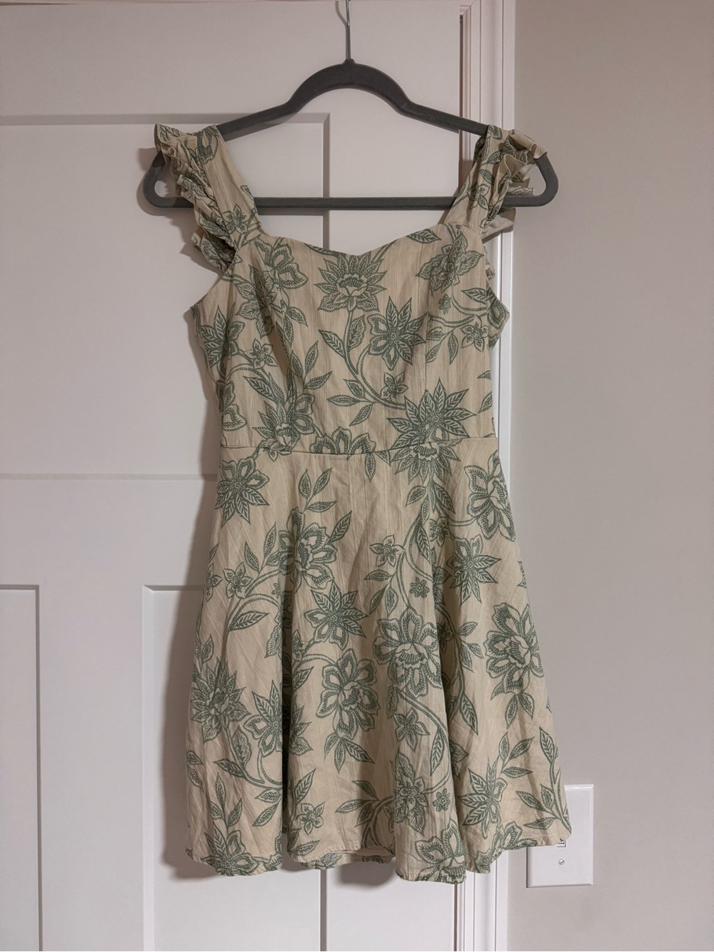 Trixxi Cream Mini Dress with Green Floral Print